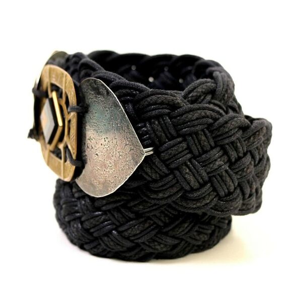 MOROCCO STYLE BRAIDED BLACK CORD 1 3/4"Wd CASUAL DRESS WOMEN'S BELT Sz M (53D - Picture 3 of 8